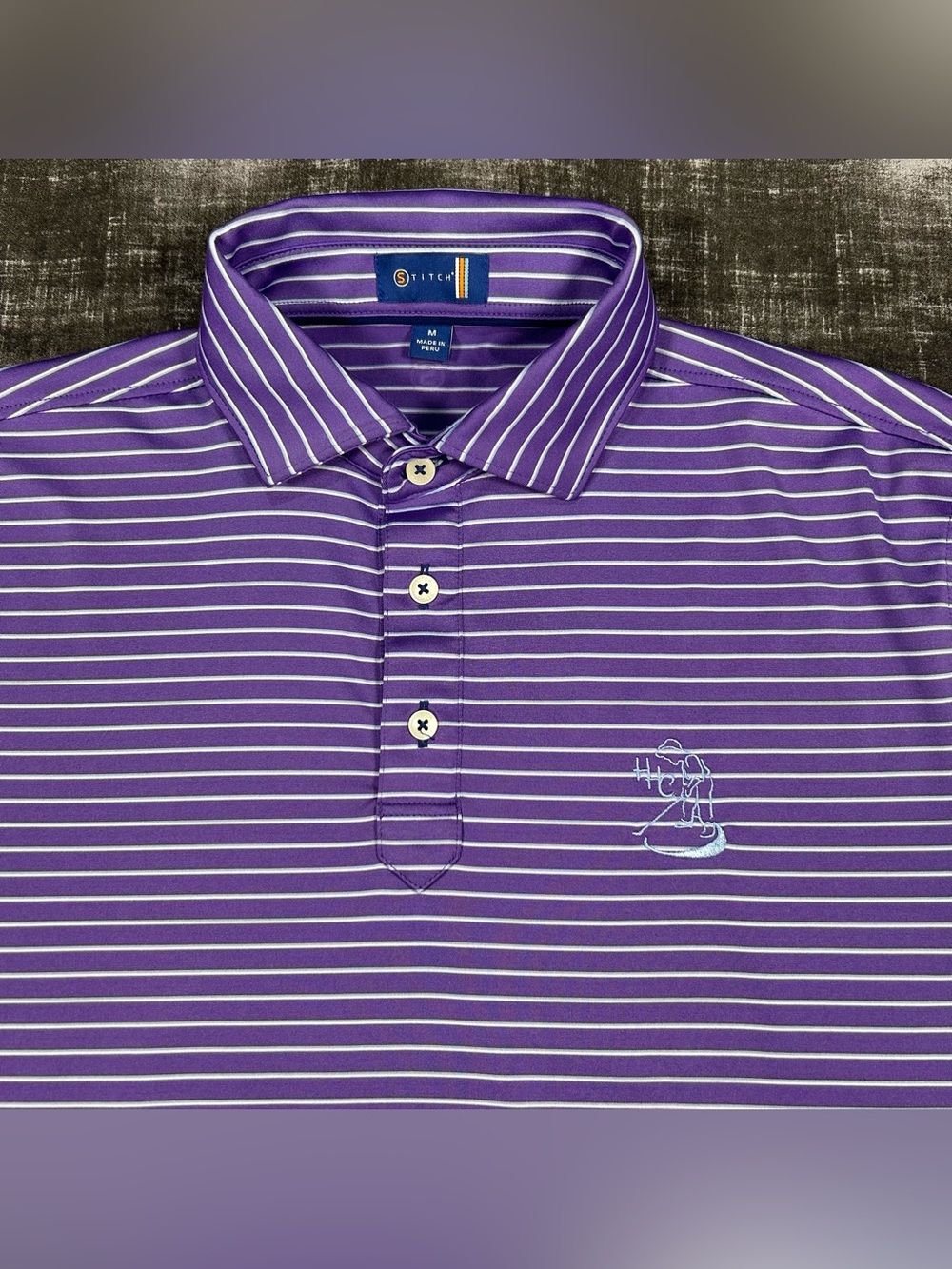 Stitch Golf Polo Men Medium Lavender Victory Stripes 4Way Stretch Athletic Shirt